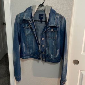 Jean Jacket with Grey Attached Hoodie: Women’s size Large